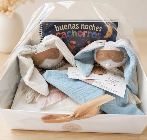 Cesta de Mis Dulces Sueños con dos muñecos Lumi y un cuento